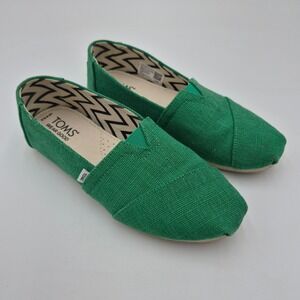 TOMS Womens Classic Alpargata Green Textile Slip On Loafers Shoes Size 5.5